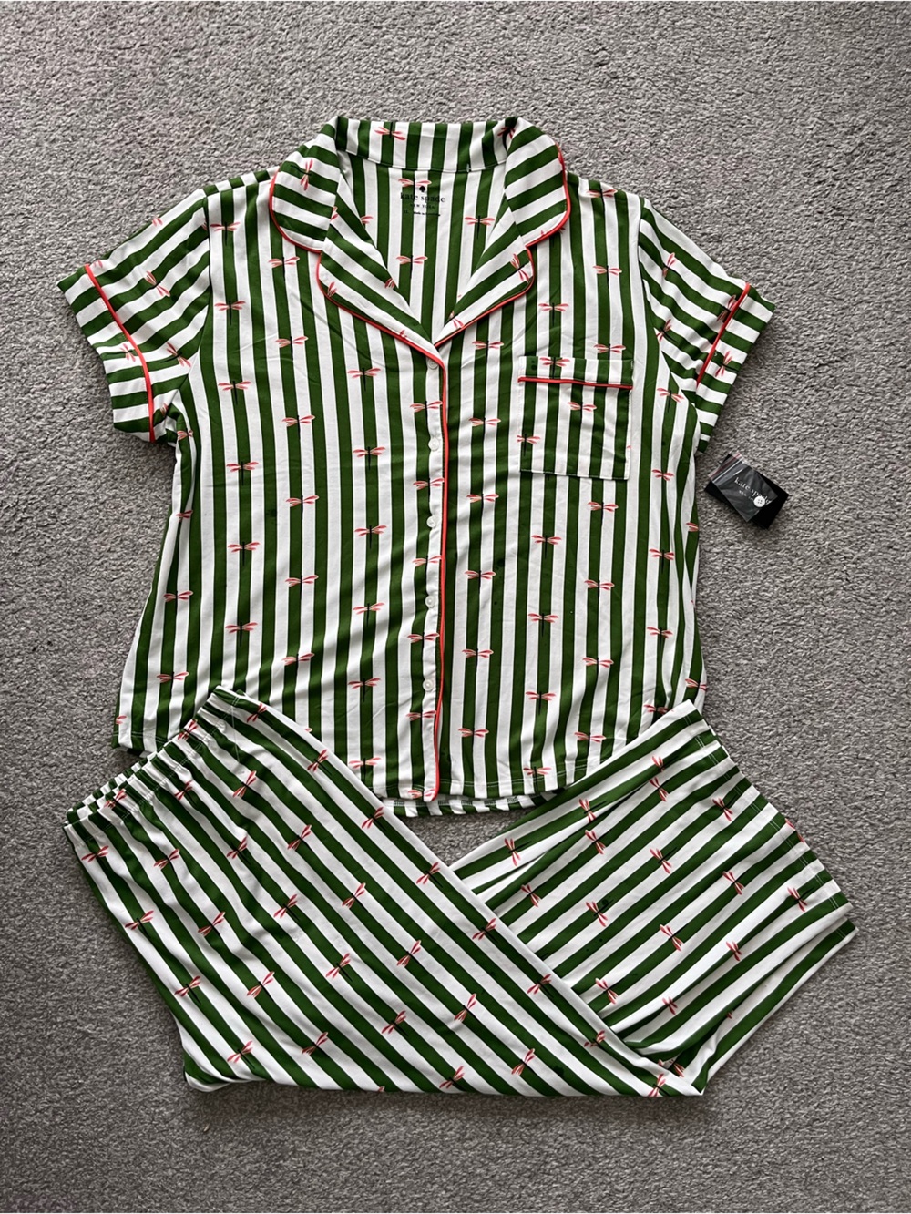 NWT kate spade Green and White Striped Dragonfly Short-Sleeve Pajama Set Size XL - Picture 2 of 15